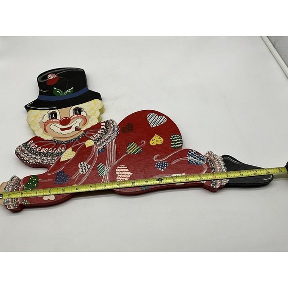 Vintage Hand Crafted Set of 2 Wood Cut Out Clown Wall Decor MCM Collectible - Picture 10 of 16